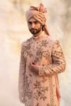 Buy_Jatin Malik_Peach Linen Silk Embroidered Sherwani Set _Online_at_Aza_Fashions