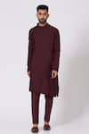 Buy_Jatin Malik_Maroon Slub Silk Asymmetric Kurta Set _at_Aza_Fashions