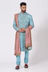 Buy_Jatin Malik_Blue Linen Silk Sherwani Set _at_Aza_Fashions