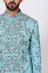 Jatin Malik_Blue Linen Silk Sherwani Set _at_Aza_Fashions