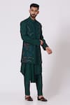 Buy_Jatin Malik_Green Slub Silk Hand-painted Jacket And Pant Set _at_Aza_Fashions