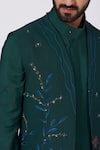 Buy_Jatin Malik_Green Slub Silk Hand-painted Jacket And Pant Set _Online_at_Aza_Fashions