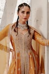 Shop_Jigar Mali_Yellow Kurta Pure Chanderi Silk Embroidery Aari V Neck Anarkali Set _at_Aza_Fashions