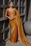 Buy_Jigar Mali_Yellow Chanderi Embroidery Dori V Neck Saree With Blouse _Online_at_Aza_Fashions