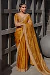 Jigar Mali_Yellow Chanderi Embroidery Dori V Neck Saree With Blouse _at_Aza_Fashions