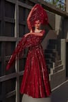 Jigar Mali_Red Butterfly Net Embellished Sequin Plunge Neck Gown For Women_Online_at_Aza_Fashions