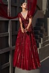 Shop_Jigar Mali_Red Butterfly Net Embellished Sequin Plunge Neck Gown For Women_Online_at_Aza_Fashions