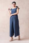 Buy_Thetaa_Blue Linen Solid Square Neck Tie -up Strappy Jumpsuit _Online_at_Aza_Fashions