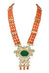 Shop_Just Jewellery_Orange Semi Precious Stone Multi Beaded Pendant Necklace_at_Aza_Fashions