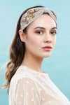 Joey & Pooh_Beige Embroidered Kendall Hairband _Online_at_Aza_Fashions