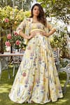 Buy_Payal Singhal_Yellow Art Crepe Printed Bee Garden Blouse Scoop Jacket With Lehenga Set _at_Aza_Fashions