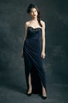 Buy_Mandira Wirk_Blue Sweetheart Neck Bandeau Draped Gown _at_Aza_Fashions