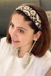 Shop Payal Singhal Accessories Black Embroidered Afrah Headband at Aza Fashions Shop_Payal Singhal Accessories_Black Embroidered Afrah Headband_at_Aza_Fashions