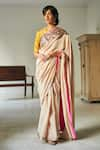 Buy_Shorshe Clothing_Beige Chanderi Embellished Saree _at_Aza_Fashions