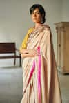 Shorshe Clothing_Beige Chanderi Embellished Saree _Online_at_Aza_Fashions