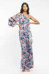 Buy_Mandira Wirk Resort_Blue Chiffon Geometric One Shoulder Jumpsuit _at_Aza_Fashions