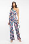 Mandira Wirk Resort_Blue Chiffon Geometric One Shoulder Jumpsuit _Online_at_Aza_Fashions