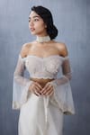 Torani_White Tulle Embroidered Floral Sweetheart Neck Swetah Ela Off Shoulder Blouse _Online_at_Aza_Fashions