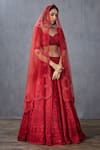 Buy_Torani_Red Lehenga Net Embroidered Floral Sweetheart Neck Surkh Mrinal Bridal Set _at_Aza_Fashions