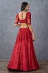 Shop_Torani_Red Lehenga Net Embroidered Floral Sweetheart Neck Surkh Mrinal Bridal Set _at_Aza_Fashions