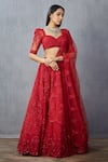 Buy_Torani_Red Lehenga Net Embroidered Floral Sweetheart Neck Surkh Hansini Bridal Set _at_Aza_Fashions