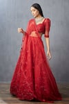 Torani_Red Lehenga Net Embroidered Floral Sweetheart Neck Surkh Hansini Bridal Set _Online_at_Aza_Fashions