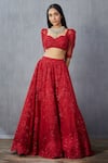 Buy_Torani_Red Lehenga Net Embroidered Floral Sweetheart Neck Surkh Hansini Bridal Set _Online_at_Aza_Fashions