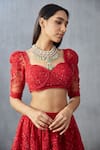 Torani_Red Lehenga Net Embroidered Floral Sweetheart Neck Surkh Hansini Bridal Set _at_Aza_Fashions