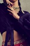 Shop_JAYANTI REDDY_Blue Raw Silk Collared Neck Ruffle Blouse And Lehenga Set  _at_Aza_Fashions