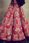 JAYANTI REDDY_Blue Raw Silk Collared Neck Ruffle Blouse And Lehenga Set  _Online_at_Aza_Fashions