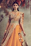 Shop_JAYANTI REDDY_Yellow Raw Silk V Neck Embroidered Bridal Lehenga Set  _at_Aza_Fashions