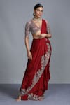 Buy_JAYANTI REDDY_Maroon Silk Pre Pleated Saree With Blouse_at_Aza_Fashions