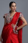 Shop_JAYANTI REDDY_Red Silk V Neck Saree With Blouse  _at_Aza_Fashions