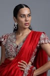 JAYANTI REDDY_Red Silk V Neck Saree With Blouse  _Online_at_Aza_Fashions