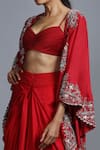 Shop_Jayanti Reddy_Red Silk Embroidered Cape And Skirt Set _at_Aza_Fashions