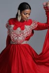 Shop_Jayanti Reddy_Red Silk Anarkali And Cape Set _at_Aza_Fashions