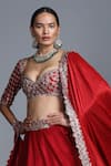 Shop_Jayanti Reddy_Red Silk Sweetheart Neck Bridal Lehenga Set _at_Aza_Fashions