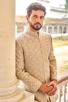 Buy_JAYANTI REDDY_Beige Chikankari Embroidered Zardozi Sherwani Set For Men_Online_at_Aza_Fashions