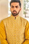 Shop_JAYANTI REDDY_Yellow Raw Silk Embroidered Chikankari Sequins Bundi And Kurta Set  _Online_at_Aza_Fashions