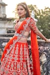 Shop_JAYANTI REDDY_Orange Raw Silk Embroidered Zardozi V Neck Floral Bridal Lehenga Set  _at_Aza_Fashions