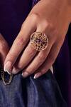 Shop_Charkhee_Gold Plated Zari, Stones Embellished Ring_at_Aza_Fashions