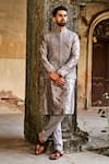 Buy_Jayanti Reddy_Grey Raw , Chiniya Zardozi Embroidered Bundi And Kurta Set _at_Aza_Fashions