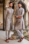 Shop_Jayanti Reddy_Grey Raw , Chiniya Zardozi Embroidered Bundi And Kurta Set _at_Aza_Fashions