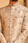 Jayanti Reddy_Beige , Raw Zardozi Floral Embroidered Sherwani Set _Online_at_Aza_Fashions