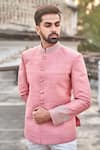 Buy_Jayanti Reddy_Pink , Raw Zardozi Embroidered Bandhgala Set _at_Aza_Fashions