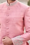 Shop_Jayanti Reddy_Pink , Raw Zardozi Embroidered Bandhgala Set _at_Aza_Fashions