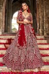 Buy_JAYANTI REDDY_Maroon Raw Silk Rose Dori Embroidered Lehenga Set_at_Aza_Fashions