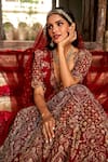 Shop_JAYANTI REDDY_Maroon Raw Silk Rose Dori Embroidered Lehenga Set_at_Aza_Fashions