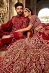 Buy_JAYANTI REDDY_Maroon Raw Silk Rose Dori Embroidered Lehenga Set_Online_at_Aza_Fashions