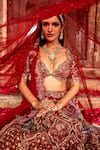 Shop_JAYANTI REDDY_Maroon Raw Silk Rose Dori Embroidered Lehenga Set_Online_at_Aza_Fashions